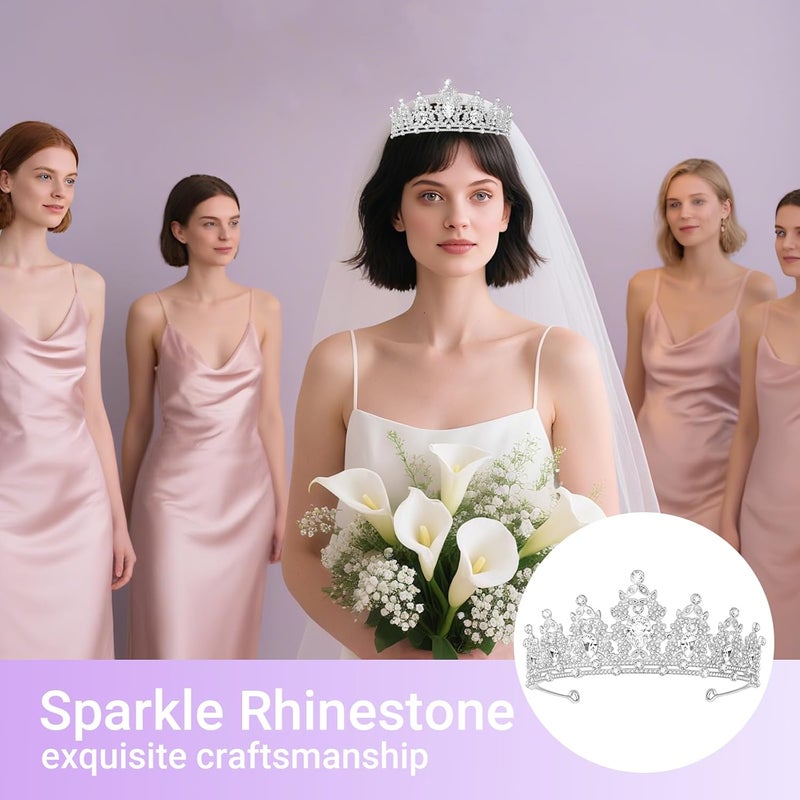 Queenship Tiara Crown for Women, Queen Tiara for Birthday Prom Bridal Party Custome Silver - Image 5